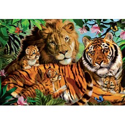 Jumbo (18338) - "Die Wildkatzenfamilie mit ihrem Nachwuchs" - 1000 Teile Puzzle