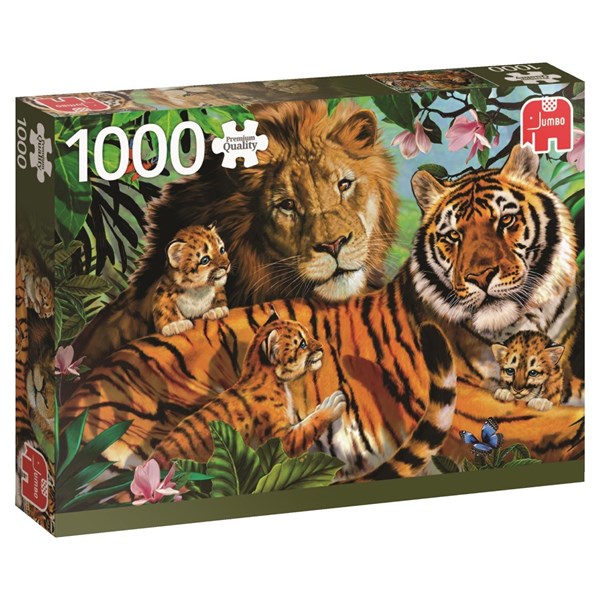 Jumbo (18338) - "Die Wildkatzenfamilie mit ihrem Nachwuchs" - 1000 Teile Puzzle