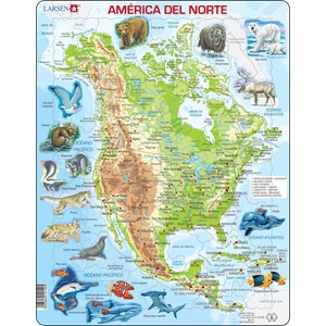 Larsen (A32-ES) - "North America, physical map with animals - ES" - 66 Teile Puzzle