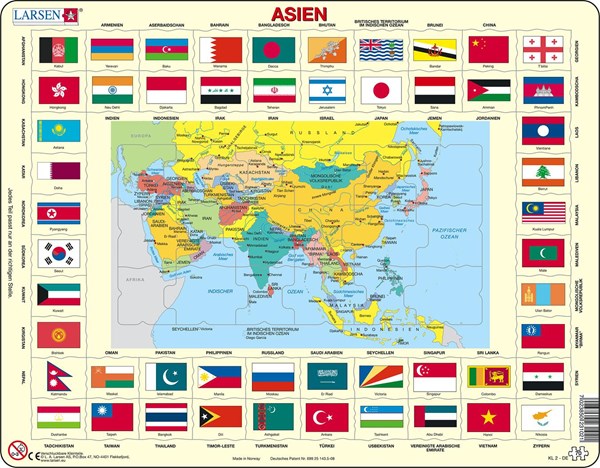 Larsen (KL2-DE) - "Map/Flag, Asia" - 70 Teile Puzzle