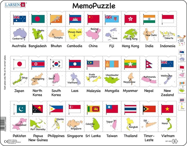 Larsen (GP7-GB) - "Names, Flags and Capitals of 27 Countries in Asia and the Pacific" - 54 Teile Puzzle