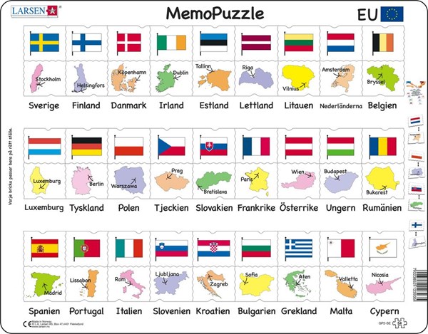 Larsen (GP2-SE) - "Names, Flags and Capitals of 27 EU Member States" - 54 Teile Puzzle