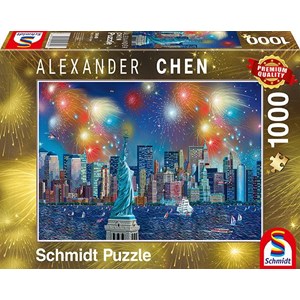 Schmidt Spiele (59649) - Alexander Chen: "Freiheitsstatue mit Feuerwerk" - 1000 Teile Puzzle