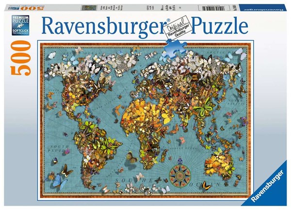 Ravensburger (15043) - "Antike Schmetterling-Weltkarte" - 500 Teile Puzzle