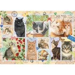 Jumbo (18813) - Francien van Westering: "Briefmarken Sammlung Katzen" - 1000 Teile Puzzle