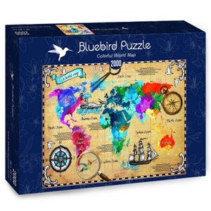 Bluebird Puzzle (70001) - "Colorful World Map" - 2000 Teile Puzzle