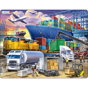 Larsen (US44) - "Busy Cargo Hub With Ships, Trucks, Trains and Planes" - 37 Teile Puzzle