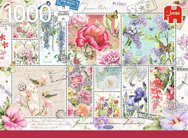 Jumbo (18597) - "Briefmarken Sammlung Blumen" - 1000 Teile Puzzle