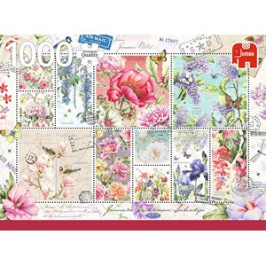 Jumbo (18597) - "Briefmarken Sammlung Blumen" - 1000 Teile Puzzle