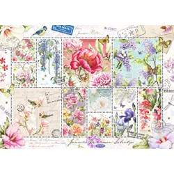 Jumbo (18597) - "Briefmarken Sammlung Blumen" - 1000 Teile Puzzle