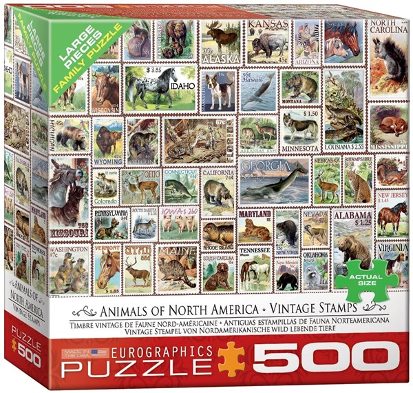 Eurographics (8500-5359) - "Animals of North America, Vintage Stamps" - 500 Teile Puzzle