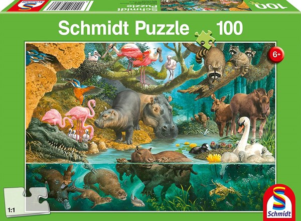Schmidt Spiele (56306) - "Tierfamilien am Ufer" - 100 Teile Puzzle