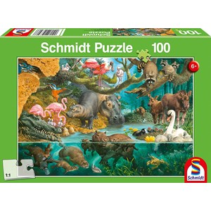 Schmidt Spiele (56306) - "Tierfamilien am Ufer" - 100 Teile Puzzle