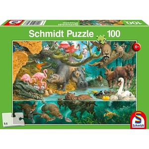 Schmidt Spiele (56306) - "Tierfamilien am Ufer" - 100 Teile Puzzle
