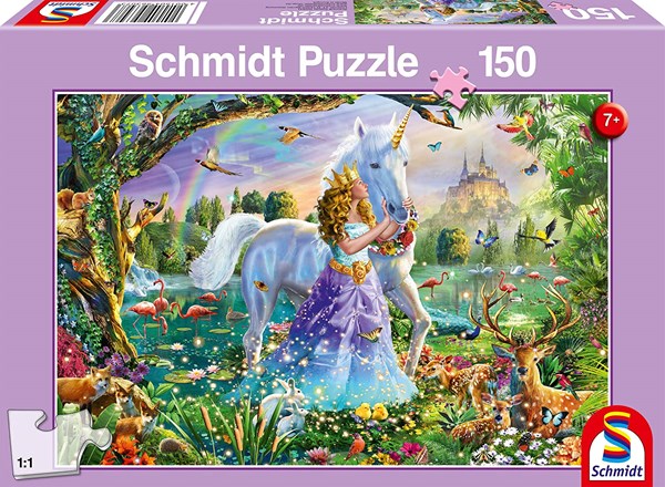 Schmidt Spiele (56307) - "Prinzessin mit Einhorn und Schloss" - 150 Teile Puzzle