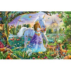 Schmidt Spiele (56307) - "Prinzessin mit Einhorn und Schloss" - 150 Teile Puzzle