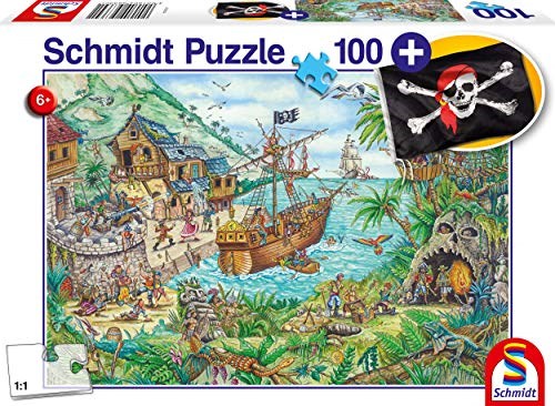 Schmidt Spiele (56330) - "In der Piratenbucht, inklusive Piratenflagge" - 100 Teile Puzzle
