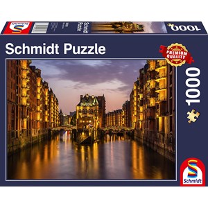 Schmidt Spiele (58358) - "Speicherstadt am Abend, Hamburg" - 1000 Teile Puzzle