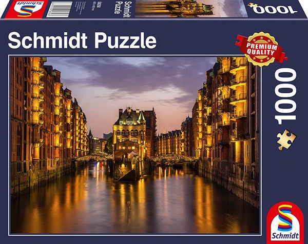 Schmidt Spiele (58358) - "Speicherstadt am Abend, Hamburg" - 1000 Teile Puzzle