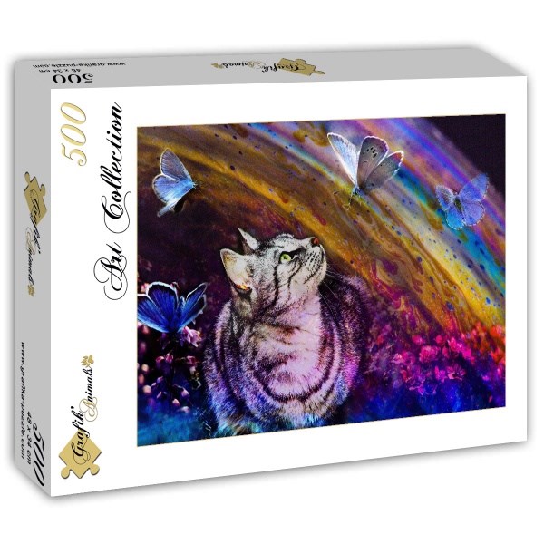 Grafika (t-00858) - "Katze und Schmetterlinge" - 500 Teile Puzzle