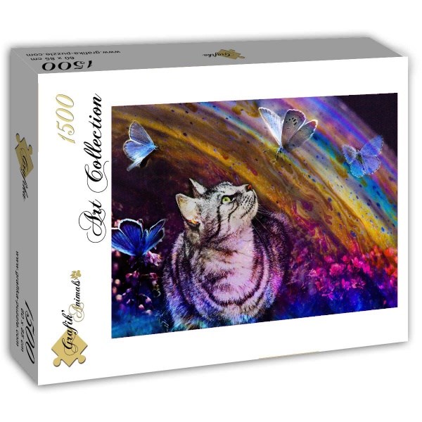Grafika (t-00856) - "Katze und Schmetterlinge" - 1500 Teile Puzzle