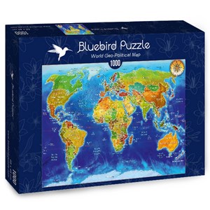 Bluebird Puzzle (70337) - Adrian Chesterman: "World Geo-Political Map" - 1000 Teile Puzzle