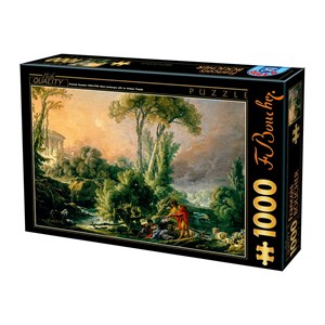 D-Toys (74980) - François Boucher: "River Landscape with an Antique Temple" - 1000 Teile Puzzle
