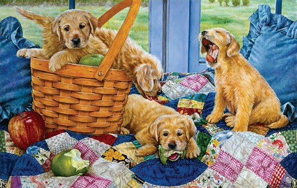 SunsOut (44301) - Susan Brabeau: "Puppies in a Basket" - 550 Teile Puzzle
