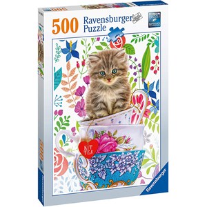 Ravensburger (15037) - "Kätzchen im Tässchen" - 500 Teile Puzzle