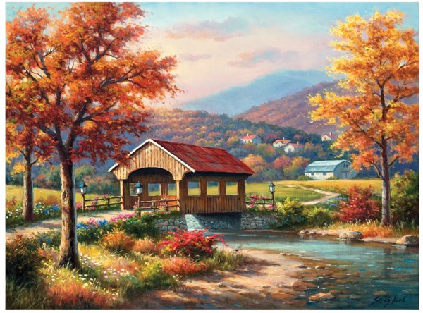 SunsOut (36608) - Sung Kim: "Fall at the Covered Bridge" - 1000 Teile Puzzle