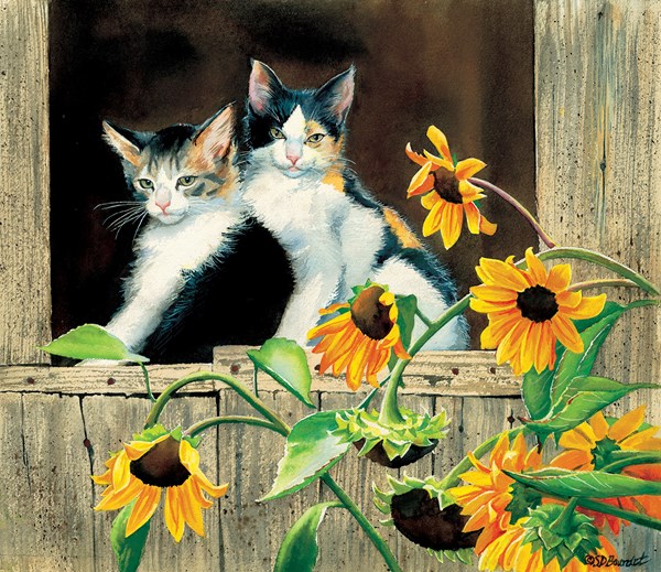 SunsOut (28975) - Susan Bourdet: "Kittens and Sunflowers" - 550 Teile Puzzle