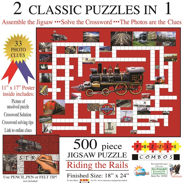 SunsOut (10162) - Irv Brechner: "Puzzle Combo, Riding the Rails" - 500 Teile Puzzle
