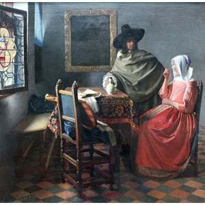 Grafika (00148) - Johannes Vermeer: "The Glass of Wine, 1658-1660" - 1500 Teile Puzzle