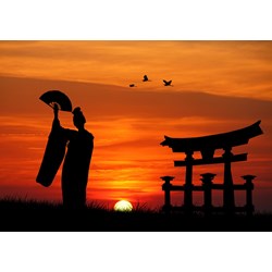 Grafika (00653) - "Geisha im Sonnenuntergang" - 1000 Teile Puzzle