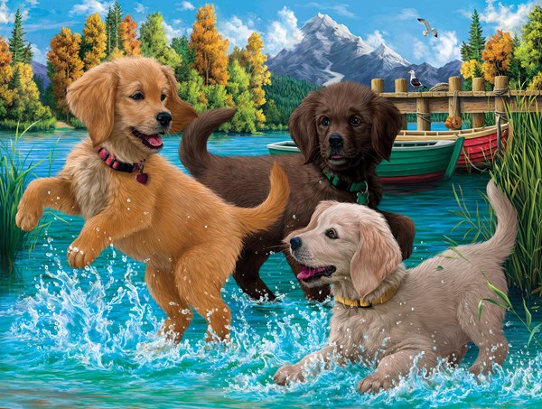 SunsOut (42918) - "Puppies Make a Splash" - 500 Teile Puzzle