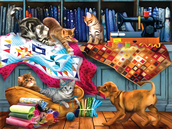 SunsOut (28832) - Tom Wood: "Quilting Room Mischief" - 300 Teile Puzzle