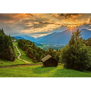 Schmidt Spiele (58970) - "Sonnenuntergang über dem Bergdorf Wamberg" - 1500 Teile Puzzle