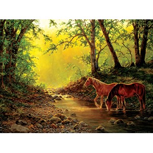 SunsOut (48851) - Chris Cummings: "Pferde an der Wasserstelle" - 1000 Teile Puzzle