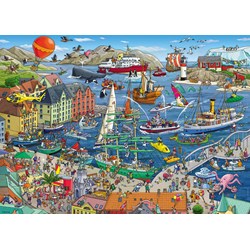 Heye (29729) - Birgit Tanck: "Reges Treiben am Seehafen" - 1000 Teile Puzzle
