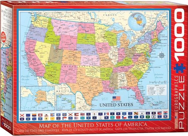 Eurographics (6000-0788) - "Politische Amerika, Karte" - 1000 Teile Puzzle