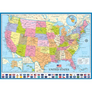 Eurographics (6000-0788) - "Politische Amerika, Karte" - 1000 Teile Puzzle