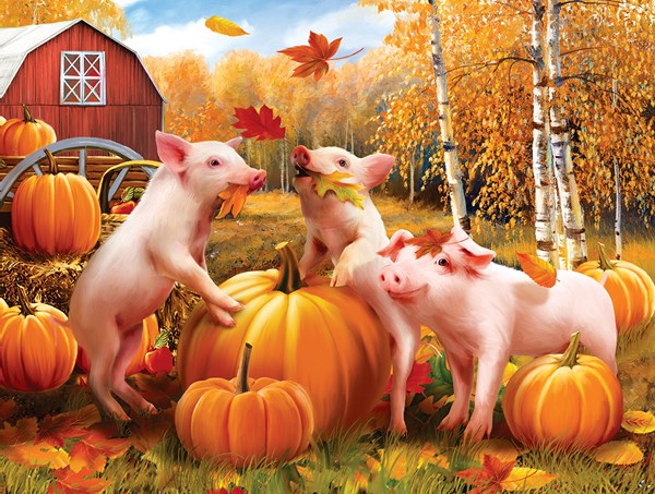 SunsOut (28657) - Tom Wood: "Pigs & Pumpkins" - 300 Teile Puzzle
