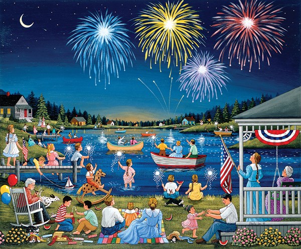 SunsOut (61342) - "Imposantes Feuerwerk am See" - 1000 Teile Puzzle