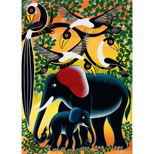 Heye (29458) - Edward Tingatinga: "Elephant Family" - 1000 Teile Puzzle