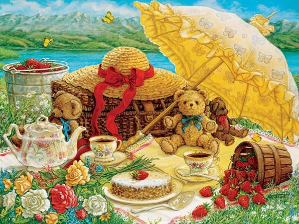 Cobble Hill (52089) - Janet Kruskamp: "Teddy Bär macht Picknick" - 500 Teile Puzzle