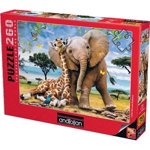 Anatolian (PER3308) - "Elefant und Giraffe kuscheln sich aneinander" - 260 Teile Puzzle