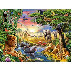 Ravensburger (13073) - Adrian Chesterman: "Abendsonne am Wasserloch" - 300 Teile Puzzle