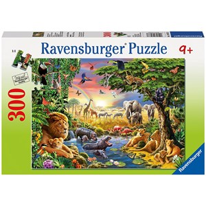 Ravensburger (13073) - Adrian Chesterman: "Abendsonne am Wasserloch" - 300 Teile Puzzle