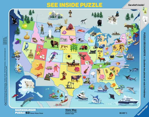Ravensburger (06657) - "State Map" - 63 Teile Puzzle