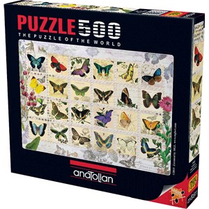 Anatolian (PER3583) - "Briefmarken mit verschiedenen Schmetterlingen" - 500 Teile Puzzle